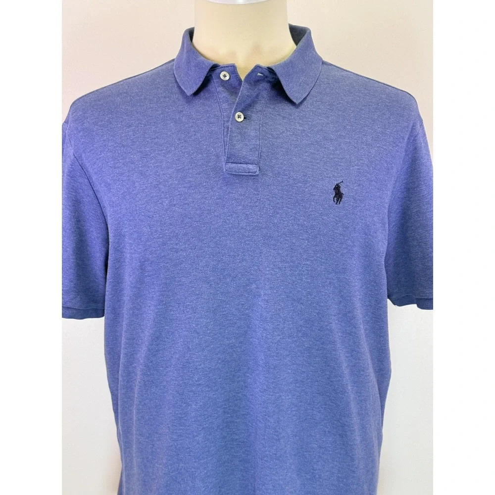 Polo Ralph Lauren Men's Blue Heathered Short Sleeve Polo Shirt Size L